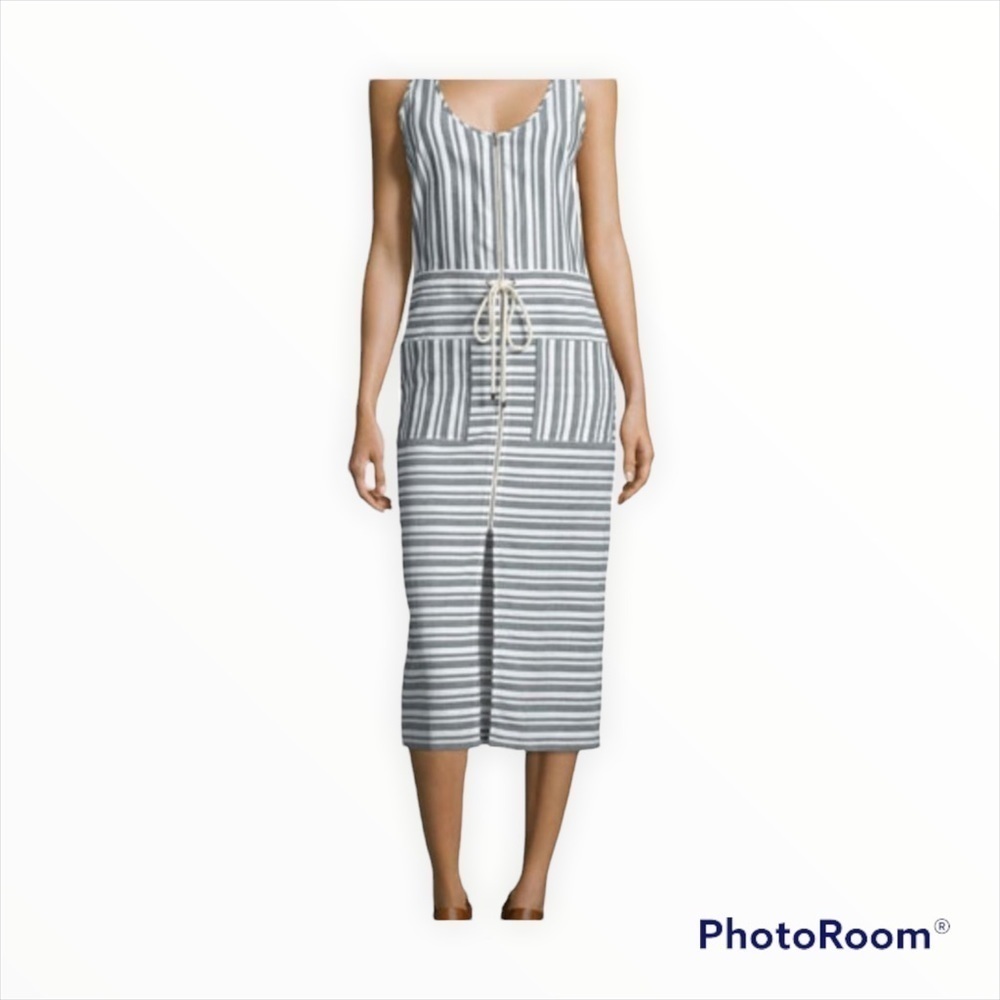 Veronica Beard Ivory Stripe Harbour Racerback Midi Dress Size 4 - Picture 9 of 10